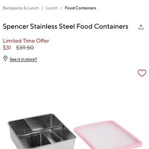 Spencer's Stainless Steel Food Container with Pink Lid